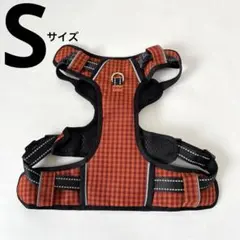 【新品未使用】犬用 ハーネス Sサイズ チェック柄 オレンジ 反射 安全のサムネイル