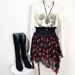 y2k❤️00s HYSTERIC GLAMOUR スカルベリー ヘムミニスカート