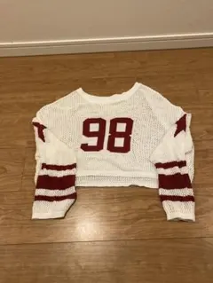 WEGO メッシュ編みクロップドセーター フリーサイズ 赤