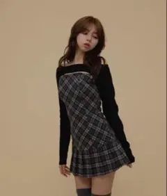 andmary Selena check mini dress gray