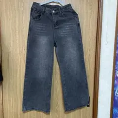 ダークグレー ワイドレッグデニム