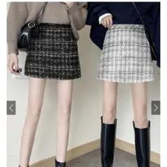 インパン裏地付ツイードミニスカート[mei39] ブラック