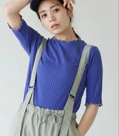 zootie リブカットソー　５部袖　Lサイズ　ブルー　青　バイカラーのサムネイル