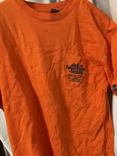 オレンジ ポケット付き Tシャツ Lサイズ