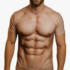 筋肉tシャツ おもしろ コスプレ 3Dプリント リアル 腹筋 裸 フェイク 半袖