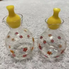 【TOSHIKO】 昭和レトロ 花柄 ガラス調味料入れ 2個セット