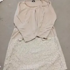 ベージュ レーススカート ワンピース　授乳服