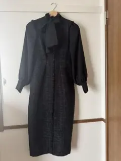 【Sサイズ】美品 ミックスツイードコンビ　ロングナローワンピースドレス
