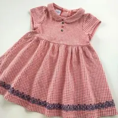 美品★80cm familiar ファミリア 赤ギンガムチェック半袖ワンピース