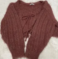 ローズピンク フロントリボン カーディガン