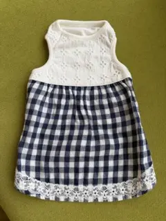 【サイズ3】犬服 レース付きネイビーギンガムチェック　ワンピース