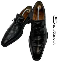 サントーニ Santoni ローファー 5.5 黒 リボン 高級 紳士靴 革靴のサムネイル