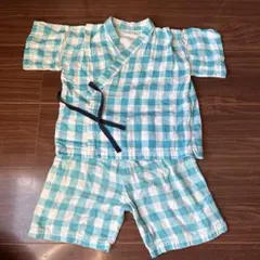 キッズ 男の子 浴衣 甚平 パジャマ 90サイズ ブルーチェック柄