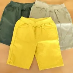 西松屋　半ズボン3点セット（ベージュ・イエロー・カーキ）