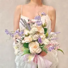 【ブートニア無料】ピンク 造花 韓国風 ウェディングブーケ 春ブーケ パステル
