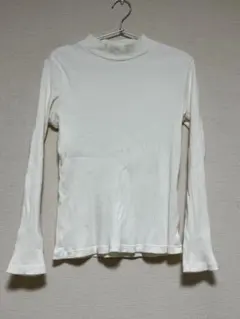 ホワイト リブ編み 長袖トップスリブハイネックt ユニクロ　UNIQLO L ③