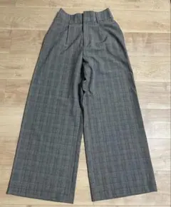 ZARA★グレー チェック柄 ワイドパンツ