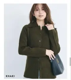 ベースメントオンライン　フリンジカラーニット　カーキ