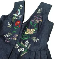 【新品級】Chesty チェスティ　デニムジャンパースカート 刺繍 ビジュー