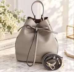 【最終価格】FURLA 2WAY 巾着バッグ レザー グレージュ ショルダー