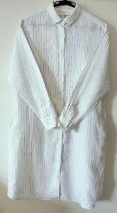 無印良品　リネン ホワイト ストライプ ロングシャツ 長袖