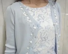 【新品、タグ付き】 Aveniretoile パール&刺繍フラワー カーディガン