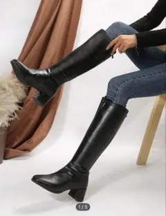 女性 ブラック厚底ニーハイブーツ、高ヒール ブラック ロングブーツ