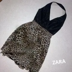 レオパード柄 ヒョウ柄　ノースリーブ ホルターネック　ミニワンピース　フレア