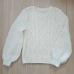 GU キッズ　アイボリー ケーブル編み セーター 150cm