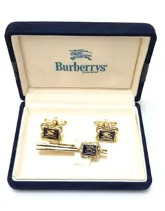 未使用/ケース付 Burberrys スクエアエンブレム タイピン&カフスセット