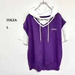 COLZA パーカー ドッキング ベスト半袖 パープル L e562のサムネイル