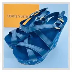 ルイヴィトン サイズ36　ウェッジソール サンダル ネイビー デニム レザー