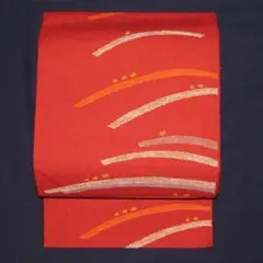 朱色古典アート柄 紬 長さ約3ｍ37㎝ 超美品激安価格
