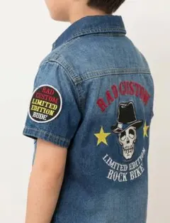 ラッドカスタム デニムシャツ 120 半袖 スカル 刺繍