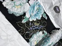【値下げ】花柄 浴衣 黒地 青白 青い花 ギャル ラメ 単品