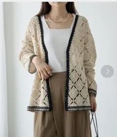 PUAL CE CIN クロシェ編み風Ｖネックカーディガン