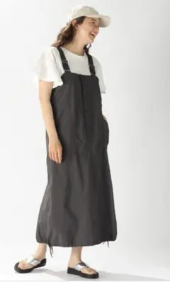 【美品】niko and... ナイロンワークジャンパースカート ブラック L