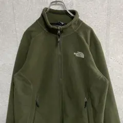 ノースフェイス　ダークグリーン　フリースジャケット　刺繍ロゴ　古着　M