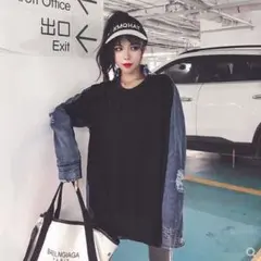 『限定◎セール中』 デニム切り替え トレーナー レディース 長袖 トップス