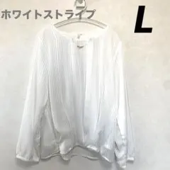ホワイト プリーツ 長袖シャツ パール風ネックレス付き