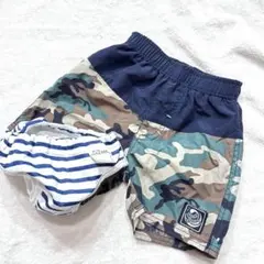 ベビー水着とスイムパンツのセット　90cm ストライプ付き