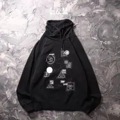 H&M トレーナー ハイネック　ラグラン　幾何学　グラフィックデザイン　ブラック
