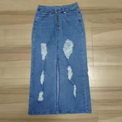 ダメージ加工デニムタイトスカート前スリット ライトブルー　ANAP