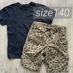 レオパード柄ハーフパンツと黒Tシャツセット 140