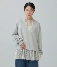 総レース長袖ペプラム