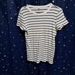 UNIQLO 半袖Tシャツ M ホワイト/ブラックストライプ