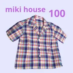 【美品】ミキハウス 半袖シャツ 100 チェック カラフル 男の子 夏 キッズ