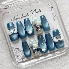 ネイルチップ マグネットネイル ちゅるんネイル ハート 韓国 ワンホン ブルー