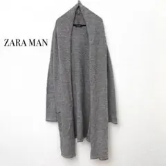 ザラ ZARA MAN ロングカーディガン 【M】 グレー 千鳥格子柄