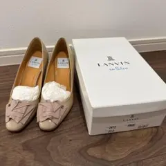 【美品】LANVIN ベージュリボンハイヒール 23.0cm